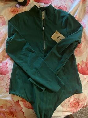 For Days Forest Green Half-Zip Long Sleeve Mock Neck Bodysuit